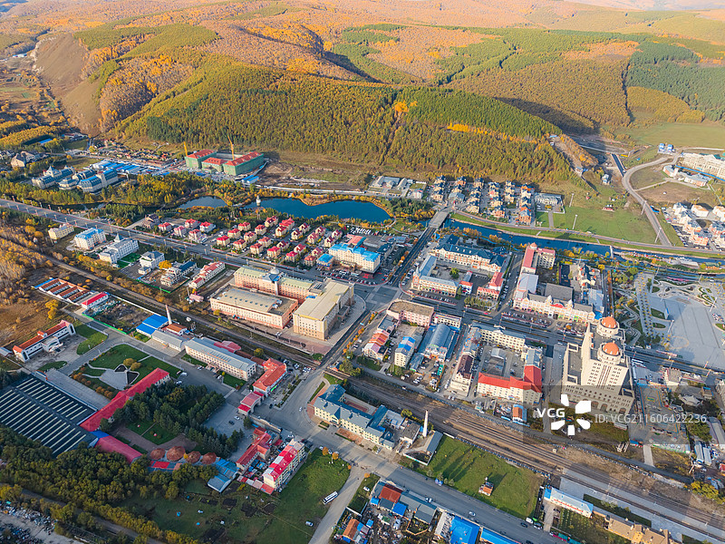 航拍阿尔山市城镇，城市，街区，居民区，内蒙古呼伦贝尔兴安盟图片素材