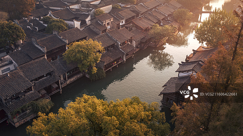 浙江乌镇日出秋季风景图片素材