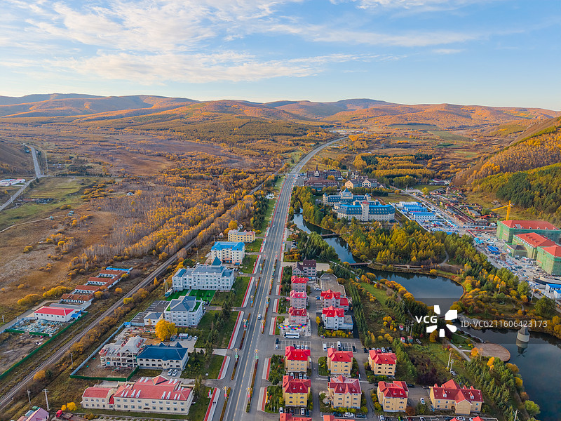 航拍阿尔山市城镇，城市，街区，居民区，内蒙古呼伦贝尔兴安盟图片素材