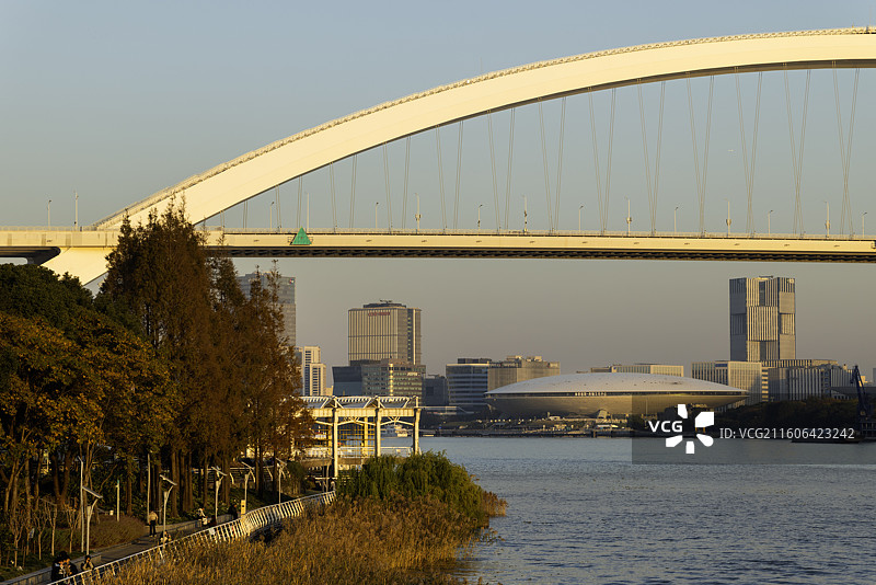 上海徐汇滨江卢浦大桥黄浦江梅赛德斯世博源图片素材