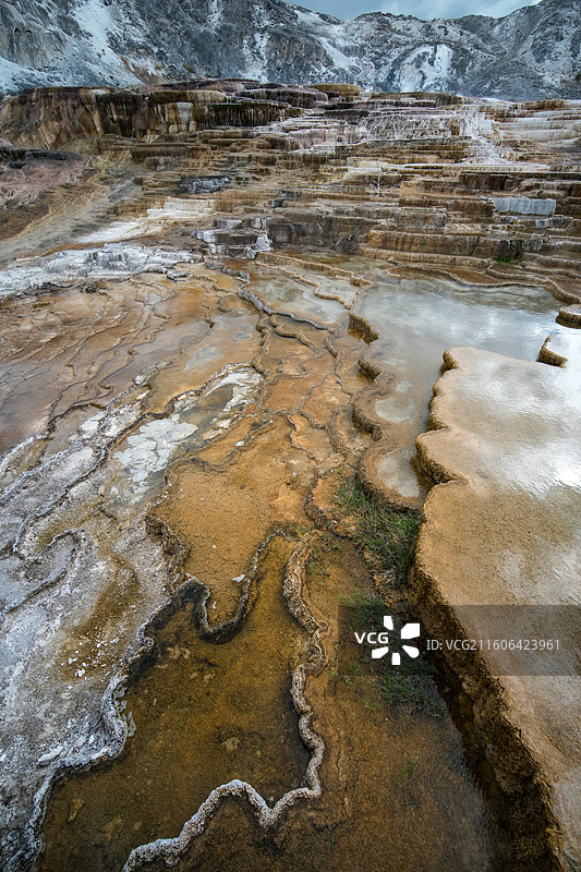 美国黄石国家公园中的猛犸热泉Mammoth Hot Spring超广角全景图片素材