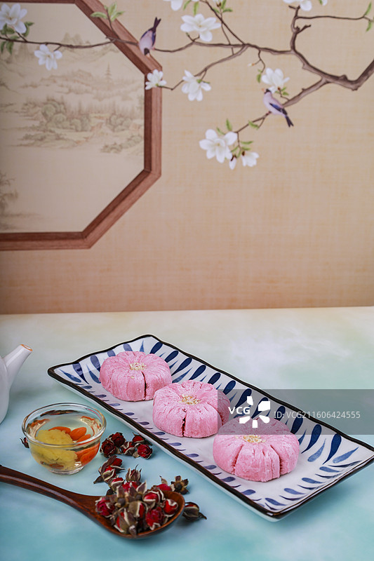 桃花酥樱花酥饼酥皮类中式糕点点心图片素材