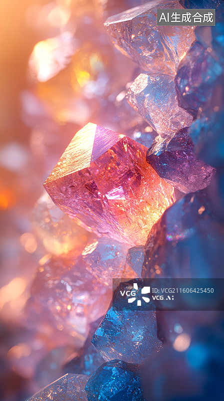 【AI数字艺术】紫水晶渐变色矿物晶体展示背景图片素材