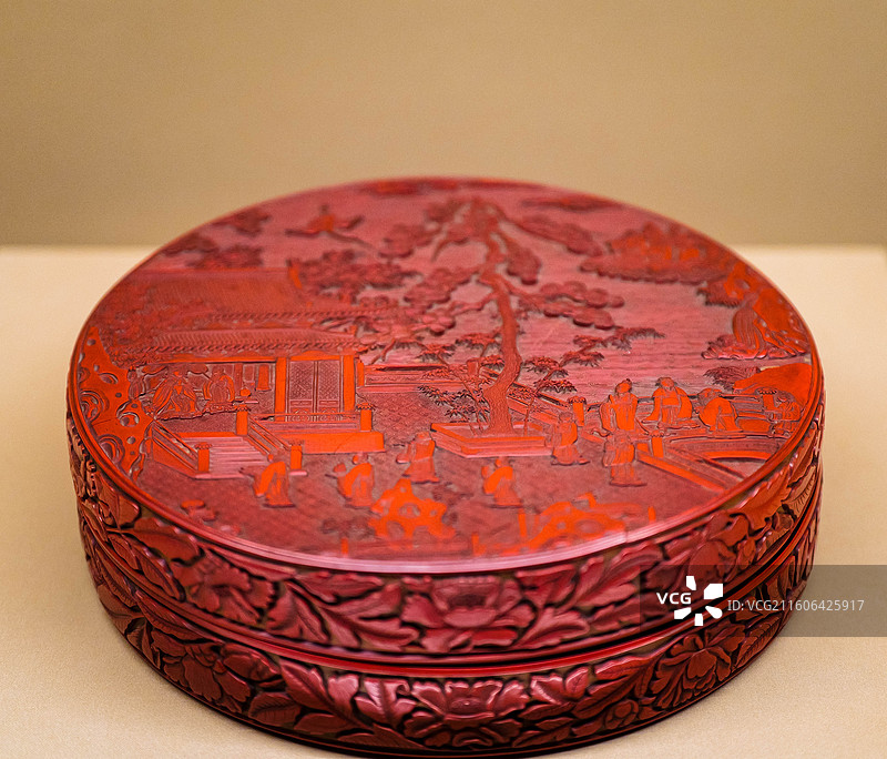 剔红西王母群仙祝寿图圆盒图片素材