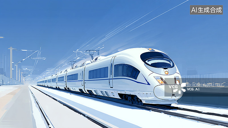 【AI数字艺术】高速行驶的现代高铁图片素材