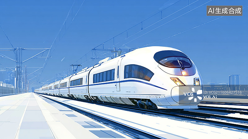 【AI数字艺术】高速行驶的现代高铁图片素材