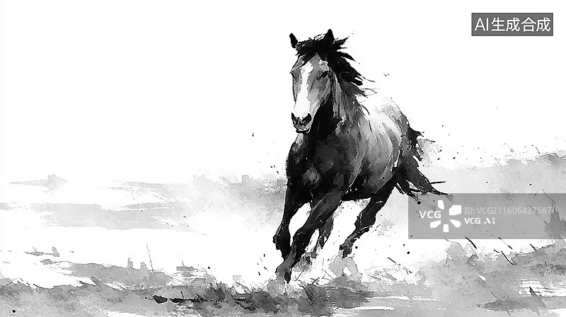 【AI数字艺术】水墨风奔马图图片素材