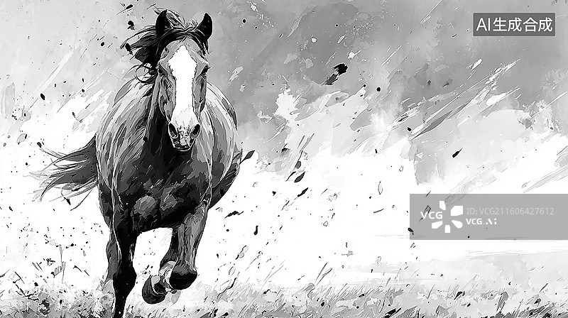 【AI数字艺术】水墨风奔马图图片素材