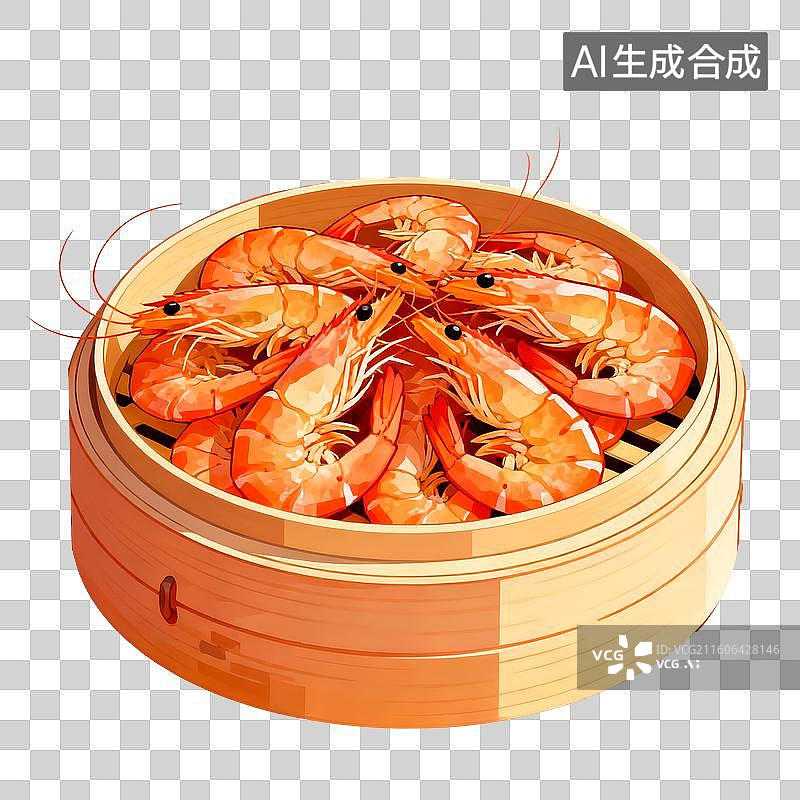 【AI数字艺术】3D立体三维C4D美食蒸笼蒸虾免抠元素设计元素图片素材