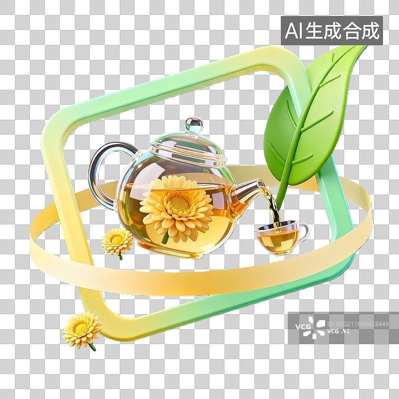 【AI数字艺术】3d卡通粘土二十四节气惊蛰春分菊花茶边框装饰元素图片素材