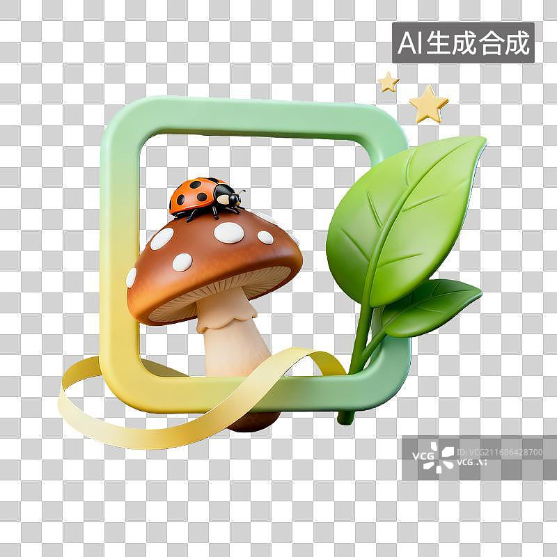 【AI数字艺术】3d卡通粘土二十四节气惊蛰瓢虫边框装饰元素图片素材