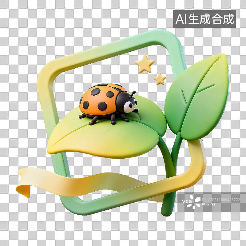 【AI数字艺术】3d卡通粘土二十四节气惊蛰瓢虫边框装饰元素图片素材