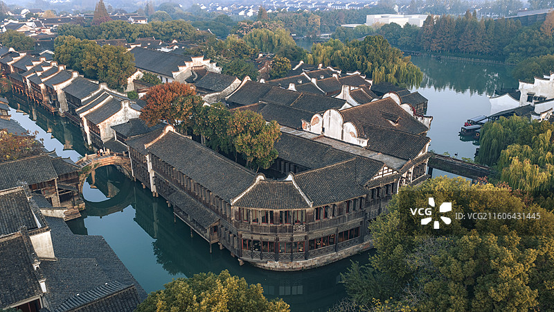 浙江乌镇日出秋季风景图片素材