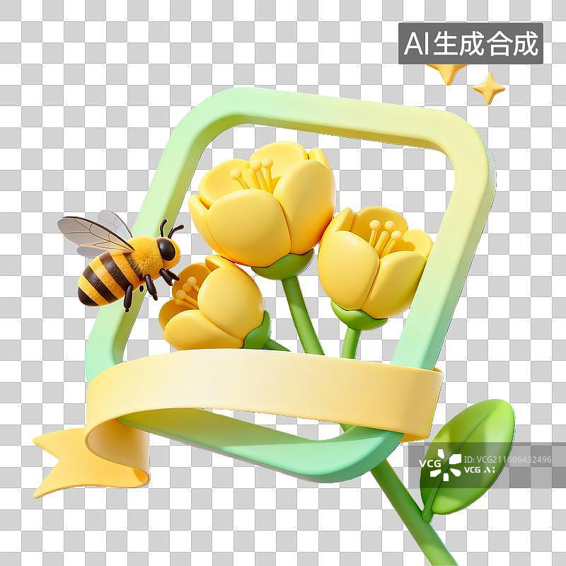 【AI数字艺术】3d卡通粘土质感二十四节气立春油麦菜花装饰边框元素图片素材
