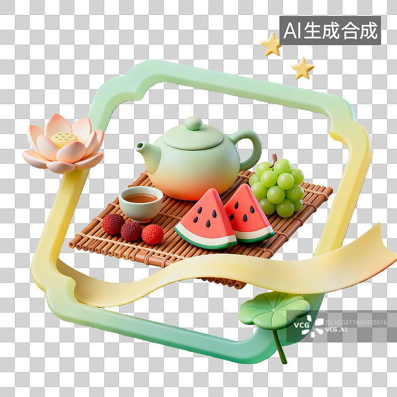 【AI数字艺术】3d卡通粘土二十四节气立夏组合装饰边框元素图片素材