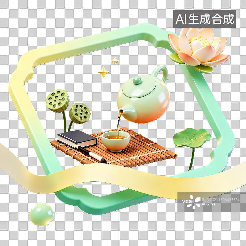 【AI数字艺术】3d卡通粘土二十四节气立夏茶壶组合元素装饰边框元素图片素材