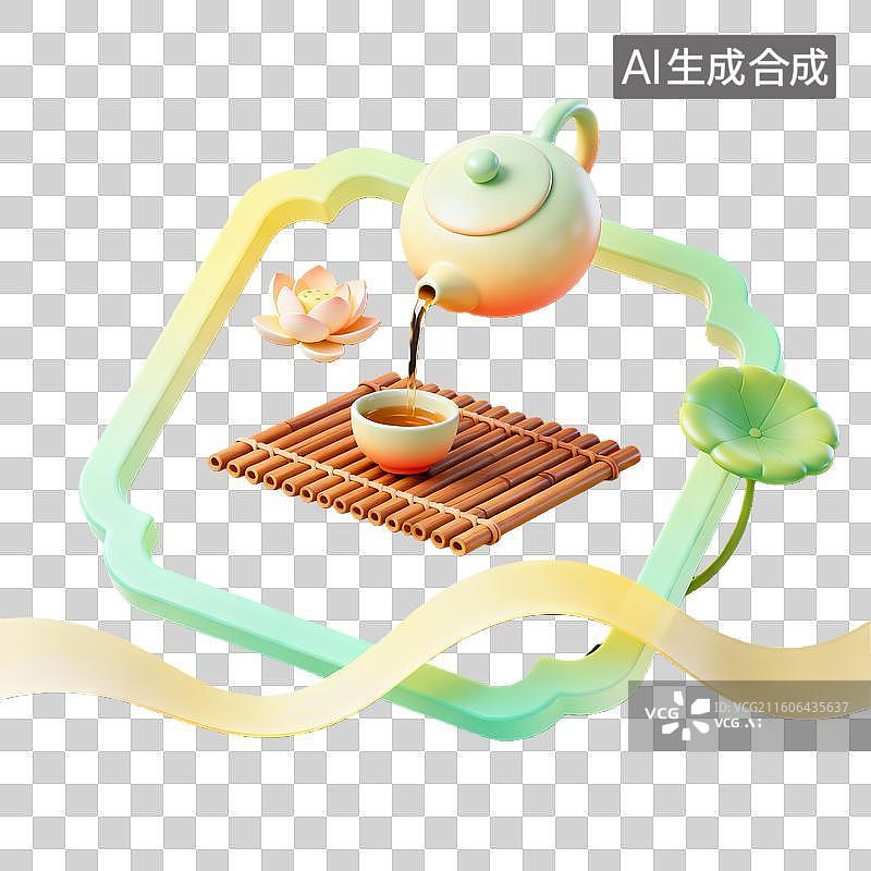【AI数字艺术】3d卡通粘土二十四节气立夏茶壶组合元素装饰边框元素图片素材