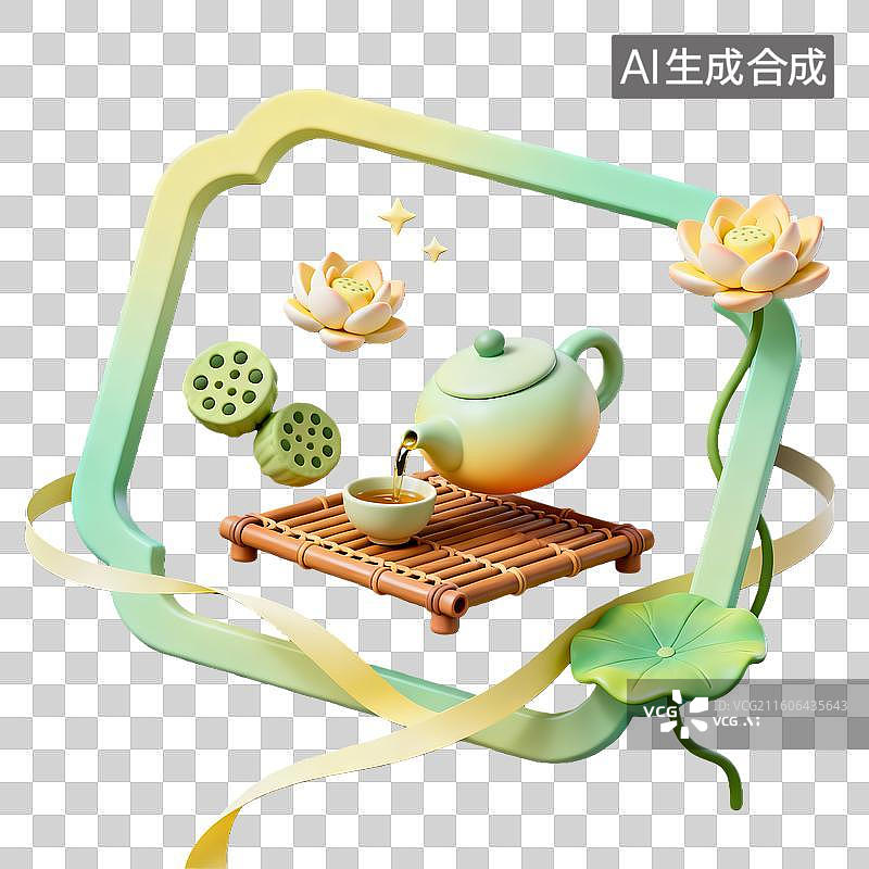 【AI数字艺术】3d卡通粘土二十四节气立夏茶壶组合元素装饰边框元素图片素材