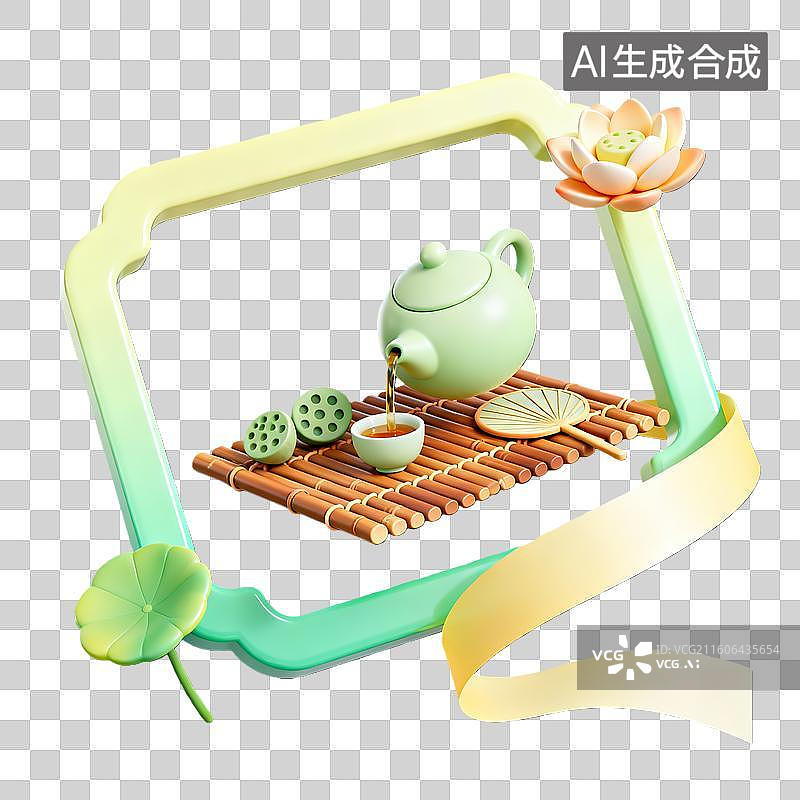 【AI数字艺术】3d卡通粘土二十四节气立夏茶壶组合元素装饰边框元素图片素材