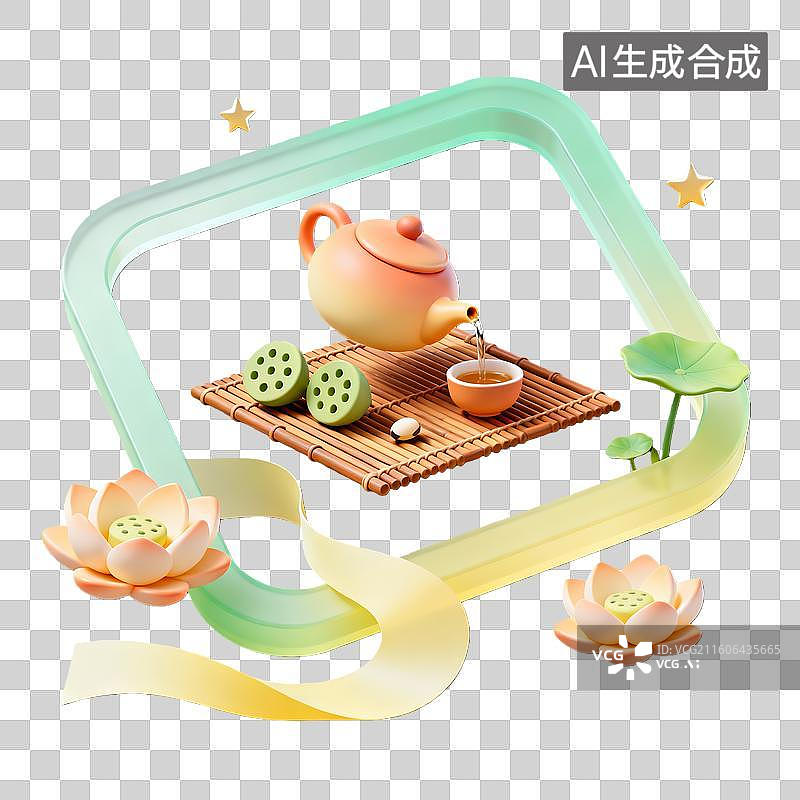 【AI数字艺术】3d卡通粘土二十四节气立夏茶壶组合元素装饰边框元素图片素材