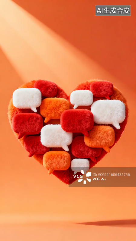 【AI数字艺术】毛绒爱心对话气泡情感社交场景素材图片素材