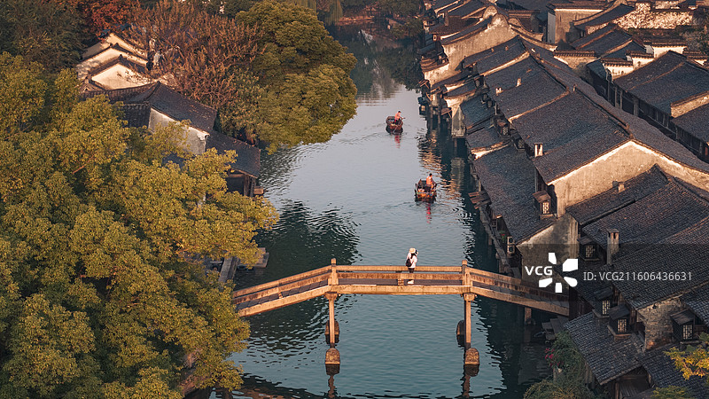 浙江乌镇日出秋季风景图片素材