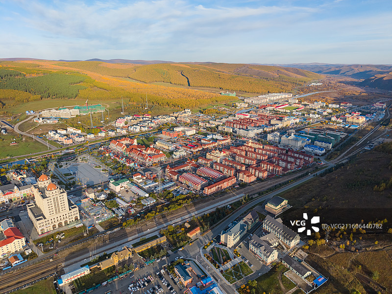 航拍阿尔山市城镇，城市，街区，居民区，内蒙古呼伦贝尔兴安盟图片素材