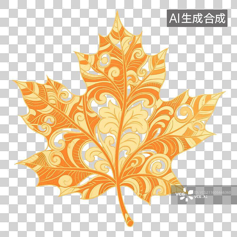 【AI数字艺术】中国风手绘插画，枫叶，冬天，秋天黄色叶子，树叶，树木，植物，免抠元素图片素材