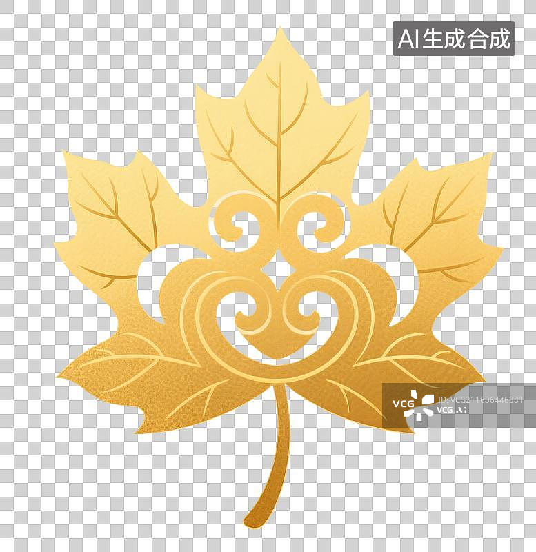 【AI数字艺术】中国风手绘插画，枫叶，冬天，秋天黄色叶子，树叶，树木，植物，免抠元素图片素材