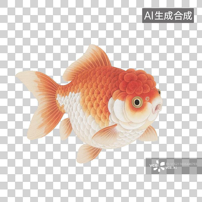 【AI数字艺术】国风手绘插画，金鱼，兰寿金鱼，兰寿品种，工笔画，中国画，免抠元素图片素材