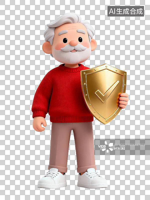 【AI数字艺术】3D渲染卡通人物，老人，退休老人，养老保险，养老金，退休金，健康保健，医疗保险，免抠元素图片素材