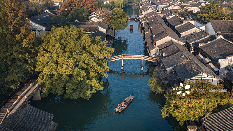 浙江乌镇日出秋季风景图片素材
