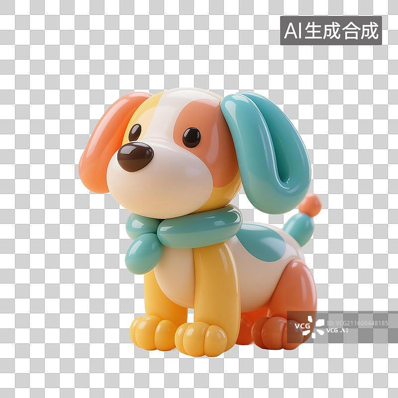 【AI数字艺术】3D渲染，膨胀充气风格，气球，狗，小狗，狗年，十二生肖，宠物，动物，免抠元素图片素材