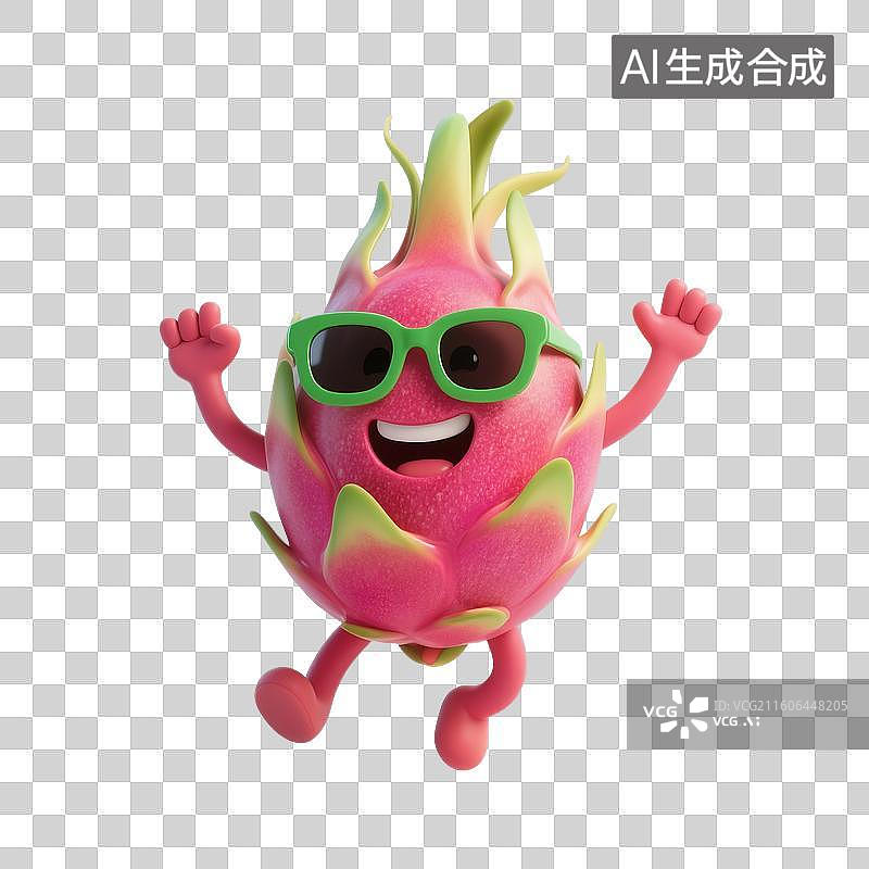 【AI数字艺术】3D渲染，卡通火龙果，拟人火龙果，夏天，一个新鲜水果，食材，免抠元素图片素材