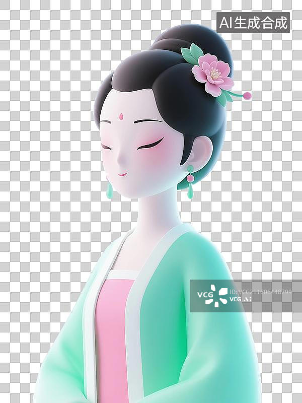 【AI数字艺术】3D渲染，古代女性，穿汉服的女性，传统服装，古装汉服，仕女图，免抠元素图片素材