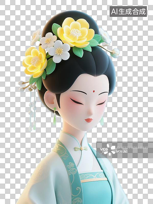 【AI数字艺术】3D渲染，古代女性，穿汉服的女性，传统服装，古装汉服，仕女图，免抠元素图片素材
