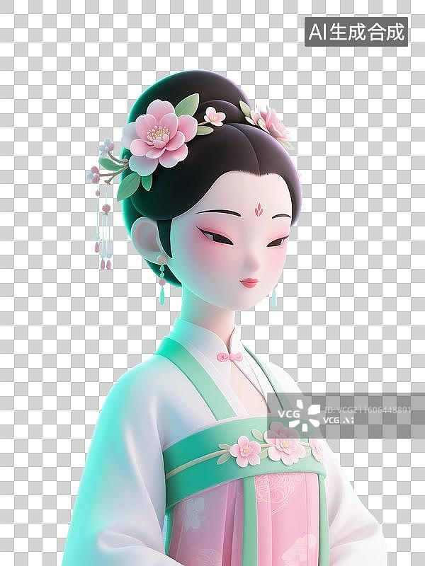 【AI数字艺术】3D渲染，古代女性，穿汉服的女性，传统服装，古装汉服，仕女图，免抠元素图片素材