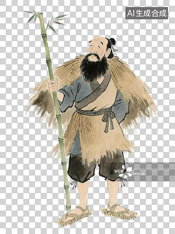 【AI数字艺术】中国风手绘历史人物，苏轼，苏东坡，竹杖芒鞋轻胜马，一蓑烟雨任平生，免抠元素图片素材