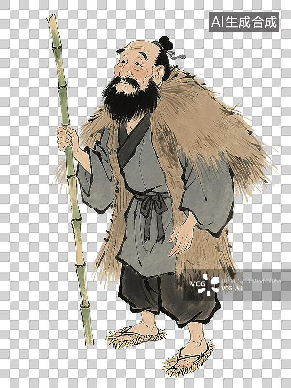 【AI数字艺术】中国风手绘历史人物，苏轼，苏东坡，竹杖芒鞋轻胜马，一蓑烟雨任平生，免抠元素图片素材