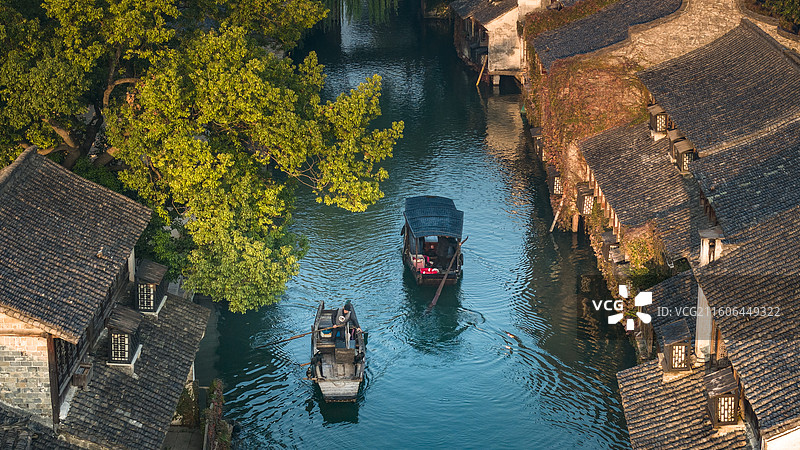 浙江乌镇日出秋季风景图片素材