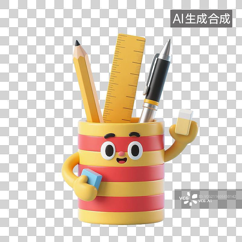 【AI数字艺术】3D渲染，笔筒，尺子，铅笔，画笔，文具，高考冲刺，考试，学习，复习，开学季，免抠元素图片素材
