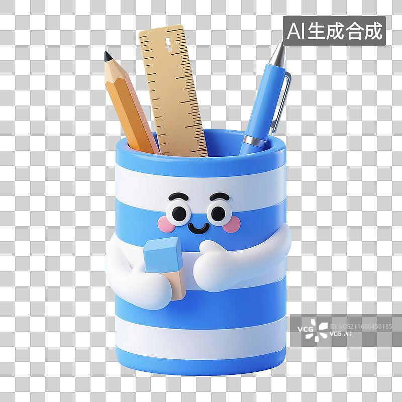 【AI数字艺术】3D渲染，笔筒，尺子，铅笔，画笔，文具，高考冲刺，考试，学习，复习，开学季，免抠元素图片素材