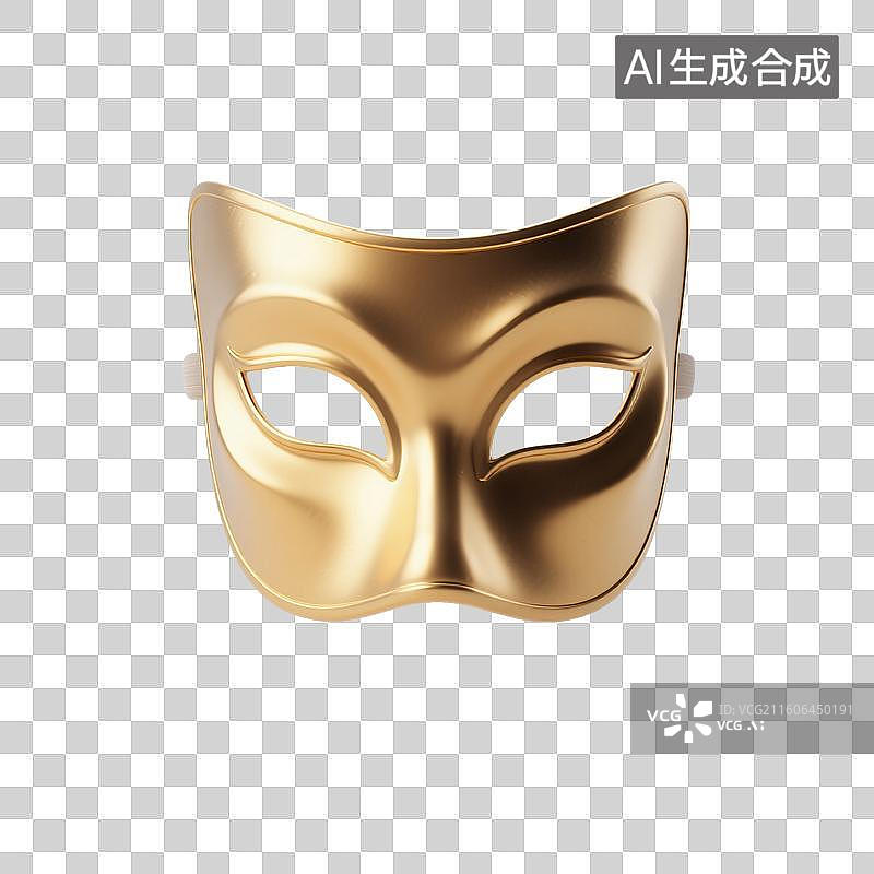 【AI数字艺术】3D渲染，金色面具，面膜，免抠元素图片素材