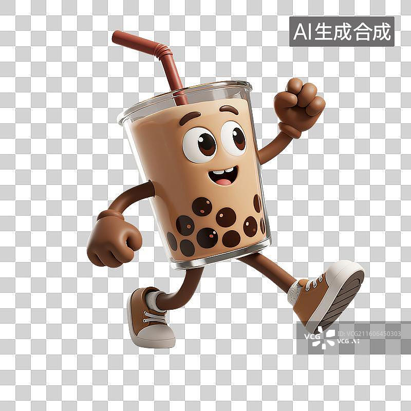 【AI数字艺术】3D渲染，卡通拟人奶茶，奶茶，珍珠奶茶，饮料，饮品，免抠元素图片素材