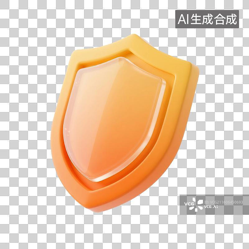 【AI数字艺术】3D渲染，盾，盾牌，橙色图形图标免抠元素图片素材