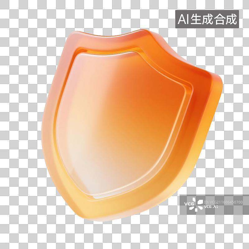 【AI数字艺术】3D渲染，盾，盾牌，橙色图形图标免抠元素图片素材