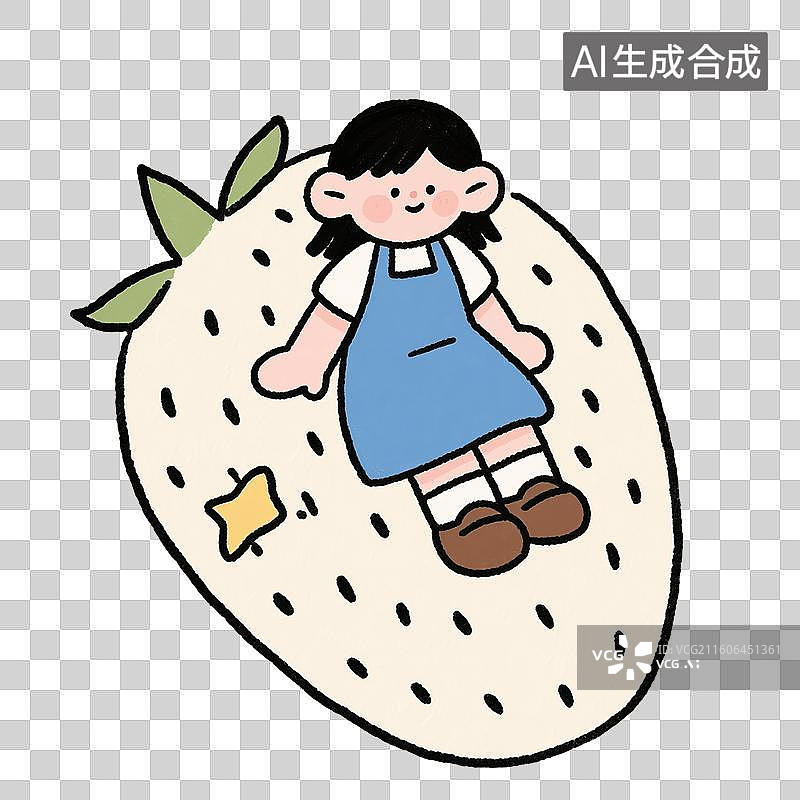 【AI数字艺术】治愈系手绘插画，女孩和水果，免抠元素图片素材