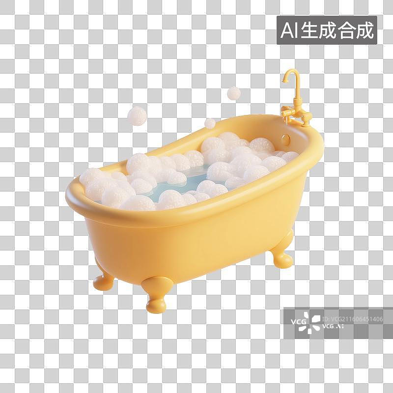 【AI数字艺术】3D渲染，卡通浴缸，洗澡盆，泡泡浴，洗澡，沐浴，免抠元素图片素材