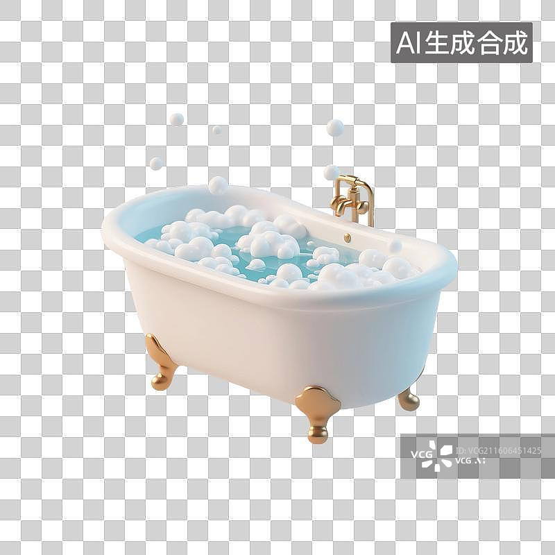 【AI数字艺术】3D渲染，卡通浴缸，洗澡盆，泡泡浴，洗澡，沐浴，免抠元素图片素材