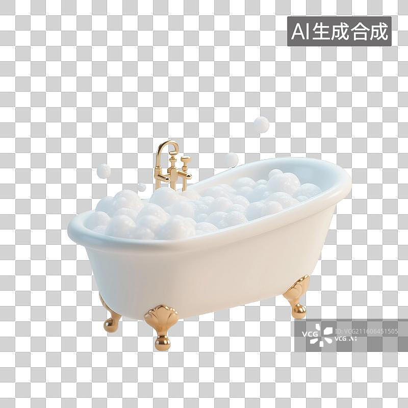 【AI数字艺术】3D渲染，卡通浴缸，洗澡盆，泡泡浴，洗澡，沐浴，免抠元素图片素材